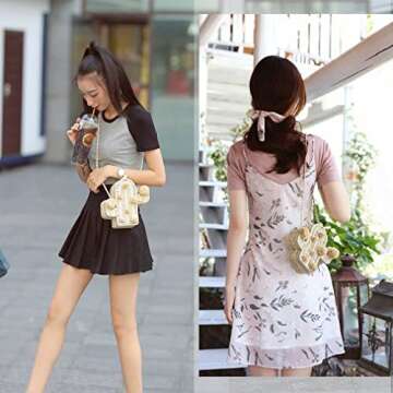 NIBD Beach Bag Cactus Straw Bag Summer Bags with Pom Pom Women Messenger Handbag Braided New Rattan Bag, Beige, 7.5"*7.5"*2.4"