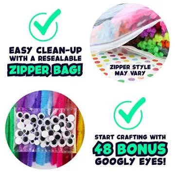 348 Pipe Cleaners Plus 48 Googly Eyes - Colored Chenille Stems for Kids Craft - Fuzzy Stems in 29 Colors