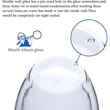 4-Pack 12 Oz Double Walled Glass Coffee Mugs with Handle, Insulated Layer Coffee Cups, Clear Borosilicate Glass Mugs, Gift for Cappuccino,Tea,Latte,Espresso,Hot Beverage,Wine, Microwave Safe, Set of 4