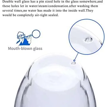 4-Pack 12 Oz Double Walled Glass Coffee Mugs with Handle, Insulated Layer Coffee Cups, Clear Borosilicate Glass Mugs, Gift for Cappuccino,Tea,Latte,Espresso,Hot Beverage,Wine, Microwave Safe, Set of 4