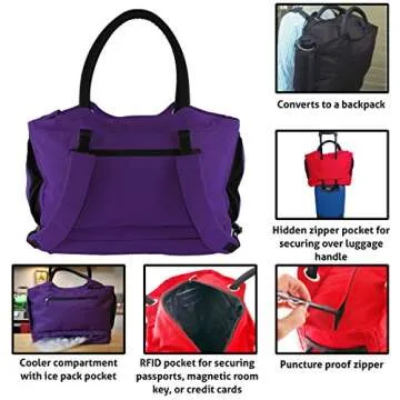 CoolBag Gen 2 Locking Anti-Theft Travel Tote With Insulated Cooler Compartment (Puerto Rico Purple)