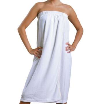 JMT Women French Terrycloth Spa Wrap W Velcro,White Fits S To L