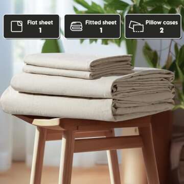 SONORO KATE 100% French Linen Sheets, King Size & Breathable