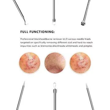 9PCS Blackhead Remover,Acne Removal Tool,Comedone Extractor Tool,Best Blackhead Remover,Treatment Blemish,Whitehead Remover Tool,Risk Free Nose Facial Skin Removal Kit