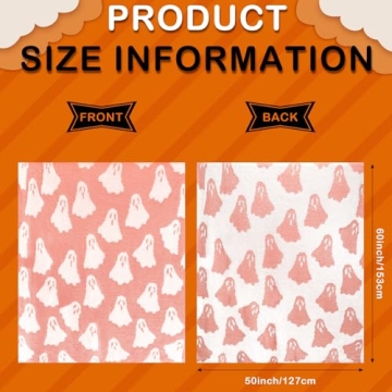 Tingjoo 50 x 60'' Halloween Ghost Throw Blanket Microfiber Blanket Pink White Ghost Throw Blanket Cute Blanket Soft Cozy Fluffy Halloween Blanket for Living Room Sofa Bed(Ghost, Peach Pink)