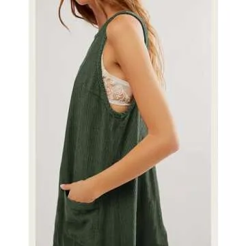 Hooever Women's Stylish Corduroy Overall Mini Dress