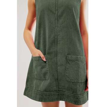 Hooever Women's Stylish Corduroy Overall Mini Dress