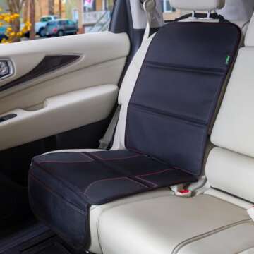 Car Seat Protector Under Baby Car Seat, Seat Protector Carseat with Thick Padding and Storage Pocket...