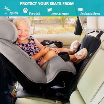Car Seat Protector Under Baby Car Seat, Seat Protector Carseat with Thick Padding and Storage Pockets to Protect Vehicle Fabric and Leather Seat