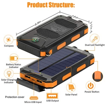 20000mAh Portable Waterproof Solar Power Bank for Outdoors