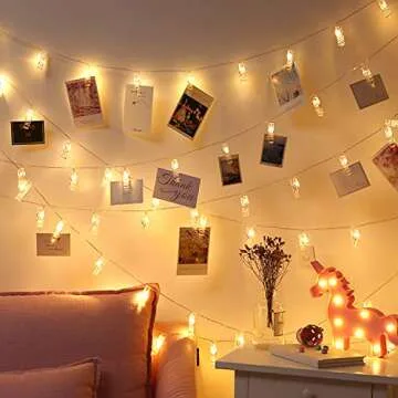 Photo Clip 17Ft - 50 LED Fairy String Lights with 50 Clear Clips for Hanging Pictures, Christmas Par...