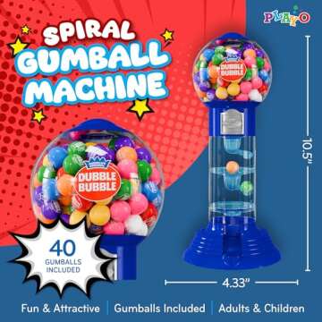 Playo 10.5" Gumball Machine for Kids - Spiral Candy Dispenser, Fun Gift!
