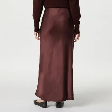 Chic Burgundy Truffle Silky Slip Maxi Skirt for Women