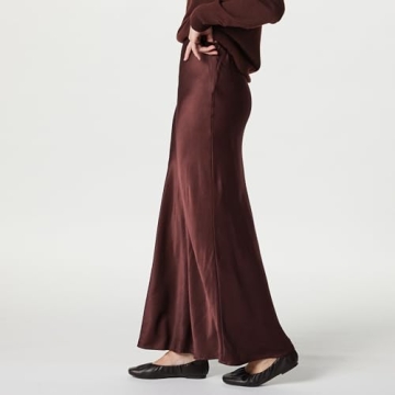 Chic Burgundy Truffle Silky Slip Maxi Skirt for Women