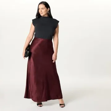 Chic Burgundy Truffle Silky Slip Maxi Skirt for Women
