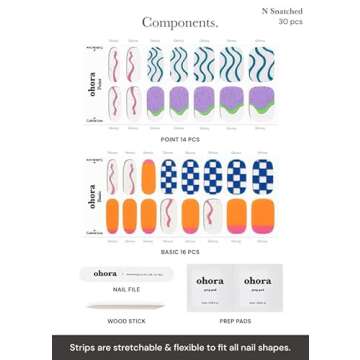 ohora Semi Cured Gel Nail Strips (N Snatched) - Blue, Patterned, Works with Any UV/LED Nail Lamps, Salon-Quality, Easy to Apply & Remove - Valentine's Day Gel Nail Wraps, stickers, romantic gift ideas