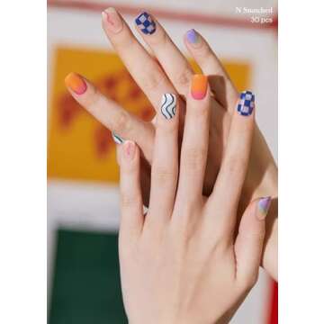 ohora Semi Cured Gel Nail Strips (N Snatched) - Blue, Patterned, Works with Any UV/LED Nail Lamps, Salon-Quality, Easy to Apply & Remove - Valentine's Day Gel Nail Wraps, stickers, romantic gift ideas