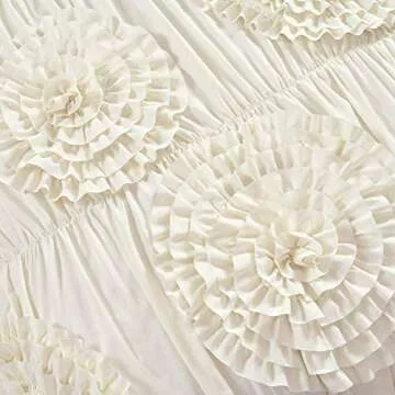 Lush Decor Serena Comforter Set, 3 Piece Set, King, Ivory - Ruched Ruffled Flower Design - Romantic Ruffle Bedding Set - Vintage Glam & Farmhouse Bedroom Decor