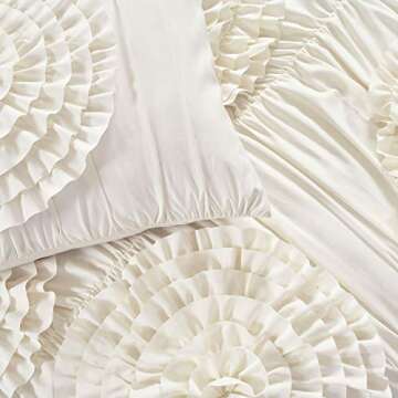 Lush Decor Serena Comforter Set, 3 Piece Set, King, Ivory - Ruched Ruffled Flower Design - Romantic Ruffle Bedding Set - Vintage Glam & Farmhouse Bedroom Decor