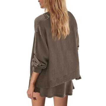 Panadila Womens Sweater Skirt Set 2 Piece Outfits Sweater Skort Set Lounge Cardigan and Knit Skirt Matching Outfits(Coffee,M)