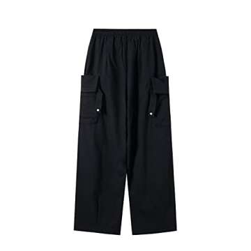 Unotobe Baggy Cargo Pants Men Women Casual Joggers Pants Solid Color Loose Multi Pockets Trousers (62-Black,S)