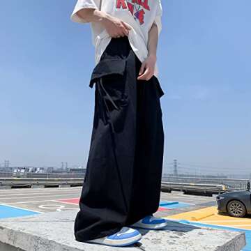 Unotobe Baggy Cargo Pants Men Women Casual Joggers Pants Solid Color Loose Multi Pockets Trousers (62-Black,S)