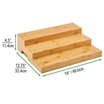 mDesign Bamboo Adjustable, Expandable Spice Rack Organizer with 3 Levels Storage for Kitchen Cabinet, Countertop, Pantry Shelf - Holds Spice Jars - Echo Collection - Natural