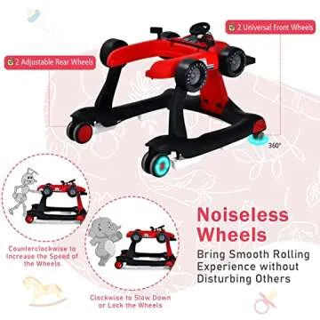 BABY JOY 4-in-1 Baby Walker, Foldable Activity Walker with Adjustable Height & Speed, Music, Lights, Anti-Rollover, Toddler Push Walker, Baby Walker with Wheels for Boys Girls 6-18 Months (Red)