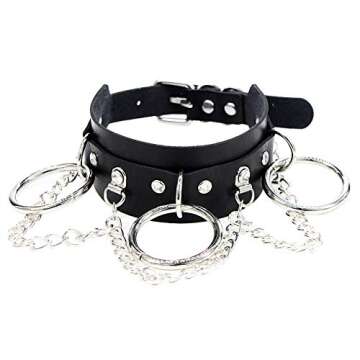 Jurxy Choker Necklace PU Leather Goth Choker Collar with O Shape Punk Rock Collar Adjustable Size –Black