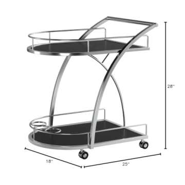 Chrome Metal Bar Wine Tea Serving Cart with Tempered Glass