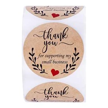 2" Thank You for Supporting My Small Business Stickers-Round Kraft Labels for Business, Boutiques, Online Retailers, Crafters, Shops to Use on Bags, Boxes, Packages and Envelope-500 Labels Per Roll