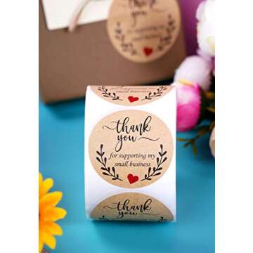 2" Thank You for Supporting My Small Business Stickers-Round Kraft Labels for Business, Boutiques, Online Retailers, Crafters, Shops to Use on Bags, Boxes, Packages and Envelope-500 Labels Per Roll
