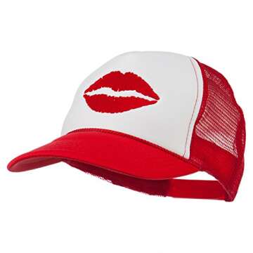 Lip Kiss Embroidered Foam Mesh Back Cap - Red White Red OSFM