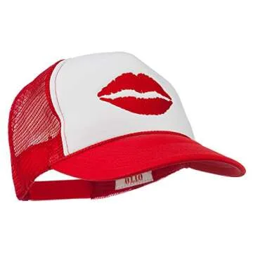 Lip Kiss Embroidered Foam Mesh Back Cap - Red White Red OSFM