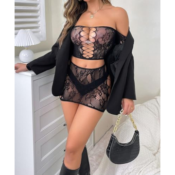Buitifo Sexy Fishnet Lingerie Set Babydoll Bodysuit