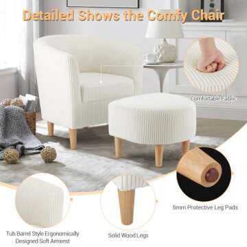 DAZONE Accent Chair Ivory Corduroy Comfort & Style