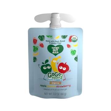 GoGo squeeZ Happy tummieZ Organic Apple Banana Strawberry, 3.2 oz (Pack of 24), Kids Snacks with Prebiotic Fiber, Gluten Free, Nut Free, Dairy Free Gut-Friendly Snack