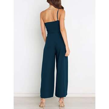 ANRABESS Women Summer Dressy Jumpsuits One Shoulder Sleeveless Casual Wide Leg Pants Romper Jumper 2025 Trendy Outfits Navy Blue Small