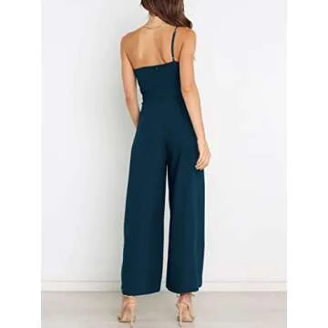 ANRABESS Women Summer Dressy Jumpsuits One Shoulder Sleeveless Casual Wide Leg Pants Romper Jumper 2025 Trendy Outfits Navy Blue Small