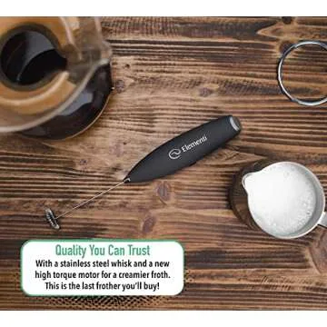 Elementi Milk Frother Wand & Matcha Mixer, Mini Electric Whisk for Coffee - Frother for Coffee - Milk Frother Handheld - Coffee Stirrers Electric Matcha Frother & Hand Whisk (Silver)