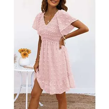 TECREW Flutter Sleeve V Neck Ruffle Mini Dress for Women