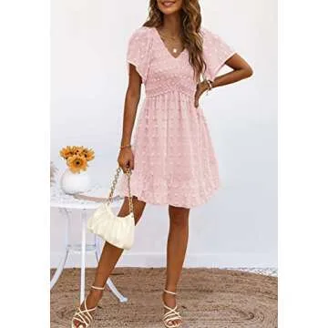 TECREW Flutter Sleeve V Neck Ruffle Mini Dress for Women
