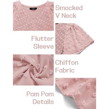 TECREW Women Flutter Sleeve V Neck Ruffle Mini Dress Summer Chiffon Pom Pom Party Dress, LightPink, Large