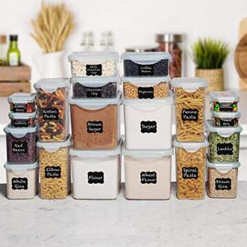 40 PC WIDE DEEP Food Storage Containers - Sugar, Flour Plastic Containers 40 pc (set of 20) - 36 FREE Labels & Marker - Airtight, Leakproof, BPA Free - Microwave, Freezer & Dishwasher Safe