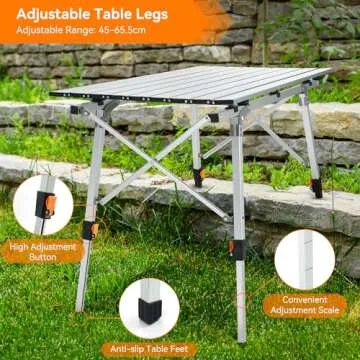 Sportneer Camping Tables That Fold Up Lightweight, Adjustable Height Aluminum Folding Table with Top Mesh Layer, Roll Up Camping Table for Outdoor Camp Picnic Beach RV Backyards Kitchen BBQ