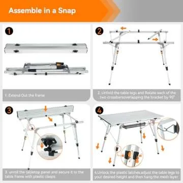 Sportneer Camping Tables That Fold Up Lightweight, Adjustable Height Aluminum Folding Table with Top Mesh Layer, Roll Up Camping Table for Outdoor Camp Picnic Beach RV Backyards Kitchen BBQ