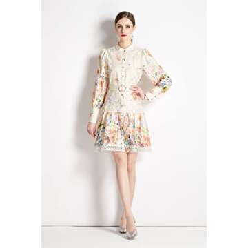 LAI MENG Women’s Puff Sleeve Floral Mini Dress