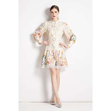 LAI MENG Women’s Puff Sleeve Floral Mini Dress