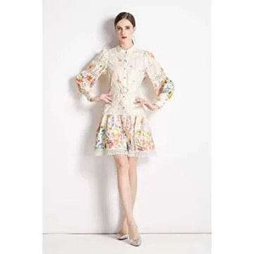 LAI MENG Women’s Puff Sleeve Floral Mini Dress