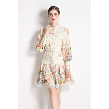 LAI MENG Women’s Puff Sleeve Floral Mini Dress